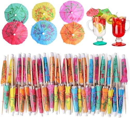 VITEVER 50PCS Cocktail Schirmchen Cocktail Zubehör Papierschirmchen, Bunte Cocktailschirmchen Cocktail Dekoration Papier für Bar Deko Cocktailzubehör Trinkfrüchte Essen Wein Party