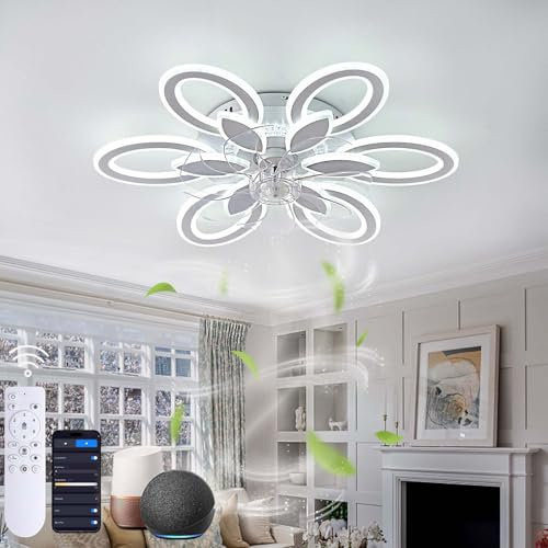 Plafoniera Con Ventilatore Da Soffitto Alexa Compatibile Ventilatore Da Soffitto Con Luce LED Bianco Tuya Smart App Controllo Vocale Assistant Lampadario Ventilatore Da Soffitto Moderno