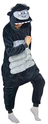 LorranTree Gorilla Onesie Kostüm Jumpsuit Kong Costume Damen Herren Erwachsene Pyjama Tier Weihnachten Halloween Schlafanzug SY-Gorilla L
