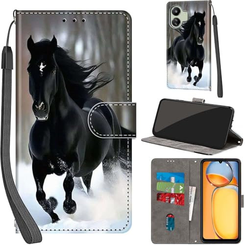 Handyhülle für Xiaomi Redmi 13C 4G/5G Hüllen Premium Leder Case Klappbar Wallet Magnet Kartenfach Standfunktion Schutzhülle kompatibel mit Xiaomi Poco C65 Cover,Schnee