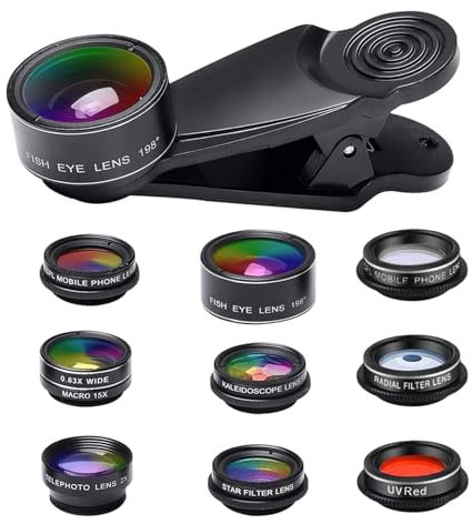 Smartphone Lens Kit - Phone Camera Lens Set, Telephoto Lens Clip | Wide Angle 198° Fisheye Lens, Clip Cell Phone Lens Kit, 10 In 1 Lens Set For Phone, Phone Lens Kit With Fisheye For Smartphones