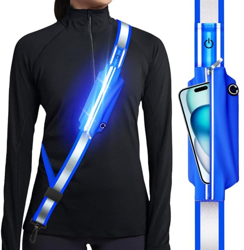 Ylzzrs Leuchtband Joggen mit Reflektor Gürtel,LED Reflektorband USB Typ C Aufladbar Lauflicht mit Reflektoren Licht für Jogger Laufen Fahrrad Hundewandern Outdoor Sports für Männer, Frauen und Kinder