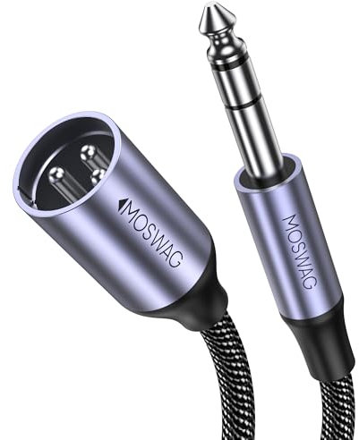 MOSWAG Cable XLR Macho a Jack, Cable Jack 6,35 mm TRS a XLR Macho Balanceado Para Audio, Micrófono, Mezcladores, Amplificadores, Altavoces, Interfaz de Audio, Auriculares (1M)