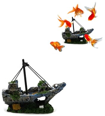Niaciswe Aquarium Deko Schiffswrack Piratenschiff Aquarium Deko Versunkene Schiff Ornament Landschaftsbau Dekoration für Süßwasser Salzwasser Tank