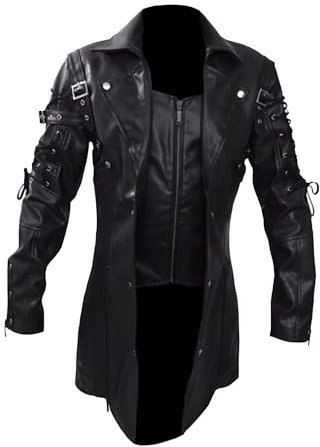 OULIWANGLUO Lederjacke Herren Slim Fit Mantel Kunstleder Mid Lang Parka Vintage Windbreaker Winterjacke Ledermantel (Schwarz,4XL)