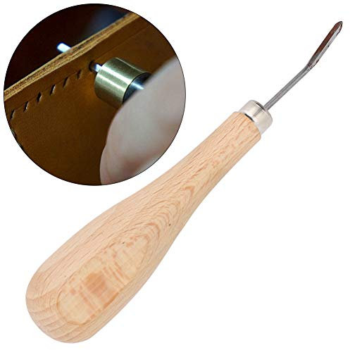 Akozon Outil de Poinçonnage en Cuir en Forme de Losange, Poinçon à Pointe de Diamant en Acier de 3 Mm avec Poignée Ergonomique en Hêtre (Tête courbée)