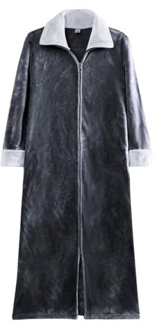 Augystre Men's Terry Towelling Cotton Velvet Dressing Gown Men's Flannel Cotton Sleepwear Cuddly Fluffy Sauna Flannel Fleece Long House Coat Bathrobe Zip House Coat, darkgray, L