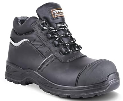 Titan Safety Footwear Radebe Plus S3 SRC Composite Waterproof Black Leather Boots, Protective Midsole, Lightweight Mens Womens Metal-Free Toe Cap, Anti-Slip, Anti-Static, Safety Boots