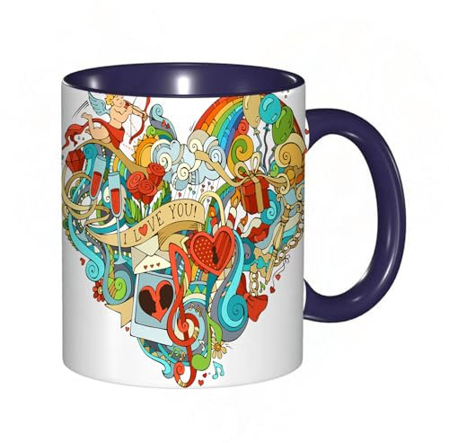 EKLMPS Becher aus Keramik, Ideal als Geschenk, Hochwertiger Aufdruck, Tasse mit Motiv, Tee Becher, Coffee Cup, 330ml,Mikrofaser - Ich liebe dich, Liebe mit Eros Arrow Music Geschenk Swirl Boxen Glob
