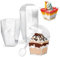 LJYING 50 Pcs 120ml/4oz Dessert Cups & Bowls with Lids & Spoons - Reusable Hard Plastic Square Cheesecake Pots - Clear Serving Bowls for Pudding, Mousse, Trifles, Appetizers, Parties (120ml/4oz)