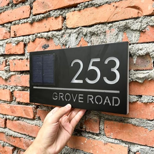 Placa solar moderna personalizada para puerta, placa de dirección iluminada con LED, placa de números de casa para exteriores, panel solar 3D iluminado, letrero de casa para patio (3 colores)
