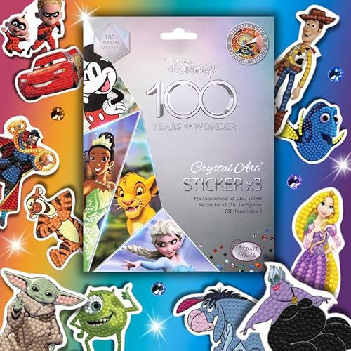 CRYSTAL ART Disney D100 Sticker Pack, Includes 3X Stickers, DIY Diamond Art Kit for Kids & Adults Diamond Painting