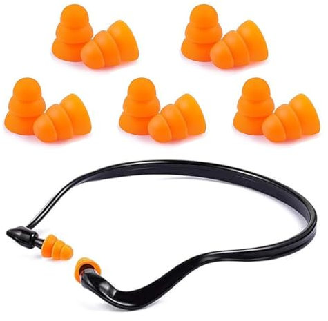 NHQZ Bouchons d'Oreille Réutilisables en Silicone Étanche et Souple avec Cordon, Livré avec 5 paires d'embouts pour bouchons d'oreille