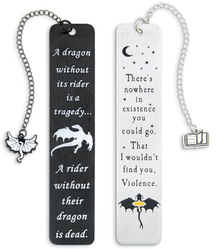 Drachen Metall Lesezeichen - 2er Set Gravierte Fantasy Lesezeichen mit Charms, Coole Lesezeichen für Frauen und Männer, Buchzitate Geschenke für Leser, Magische Akademie Buchzubehör (Stil 1)