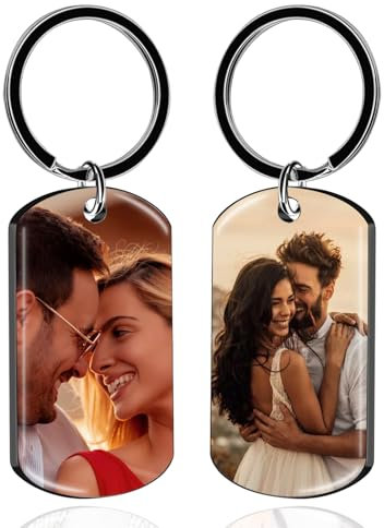 Schlüsselanhänger Personalisierter mit Foto & Gravur - Hochwertiger Schlüsselanhänger aus Edelstahl - Personalisiertes Geschenk zum Geburtstag, Hochzeit, Valentinstag (Beidseitiger HD-UV-Druck)