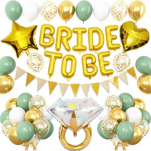 Gleemix Bride to Be Deko Luftballons Set, JGA Deko Folienballon Gold | Junggesellenabschied Frauen Deko, Bride to be Ballon für Brautparty, Bachelorette, Verlobung