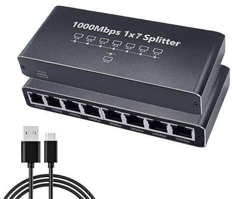 Internet Splitter - 8-Port Network Adapter, Gigabit LAN Splitter | High Speed Plug and Play Device, Ethernet Extension for Home Office Laptop Computer TV Router