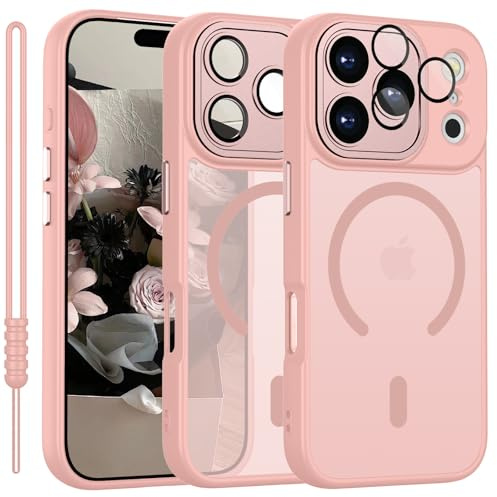 YUANDMI für iPhone 17 Pro Hülle kompatibel mit MagSafe, Handyhülle für iPhone 17 Pro Magnetisch Matte Touch Kameraschutz, rutschfest Kratzfest Schutz Stoßfest Hülle Rosa