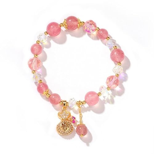 Liumarvexia Naturrosa Kristall Österreichisches Kristall Armband mit Geldtasche Charme, Natürliches Material Perlen Armbänder Stretch Armband Schmuck mit Geschenkbox für Frauen Frau Freundinnen