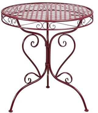 Beliani Outdoor Patio Bistro Table Round Metal Top Scrollwork Burgundy Albinia