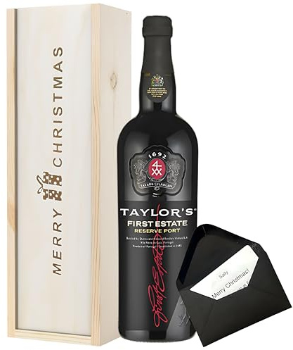 Christmas Port Gift Set - Taylor's First Estate Reserve Port (75cl) in Wooden Box - Luxury Present for Men, Couples, or Him & Her