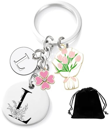 MNBVBV Cadeau Collègue Amie Porte-clés lettre initiale pendentif, cadeau amis soeurs, maman mamie tata argent A-Z 26 lettre initiale pendentif - cadeau femme anniversaire