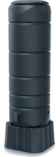 Prosperplast Regentonne Vuelta Set 110L anthrazit 39,6 x 39,6 x 130,5 cm inkl. Sockel & Kunststoffhahn – Regentank aus Kunststoff für Balkon & Terrasse, platzsparend, wetterfest