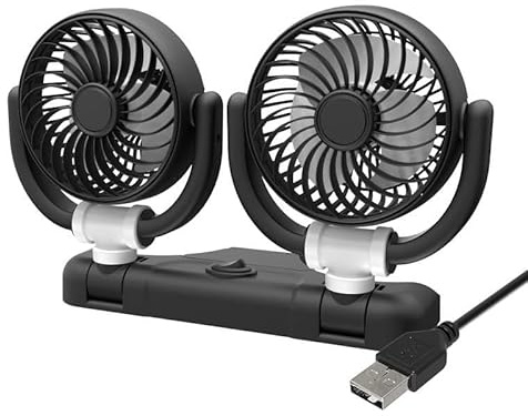 Mineup Ventilatore Auto 5V, Ventilatore Auto Doppia Testa, Ventilator 360° Ruotabile Portatile Con 2 Velocità, Alimentate Tramite Accendisigari, Per Cruscotto Aut Furgone SUV RV Barca