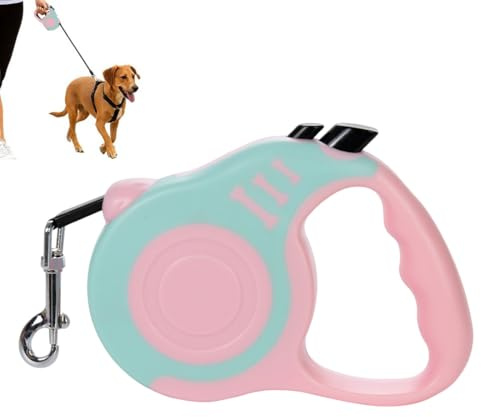 MUNZE Guinzagli Retrattili Per Cani, 1 Pezzo Estensibile 5M, Per Cani Piccoli E Medi Con Collare Regolabile (Blu Lago E Rosa)