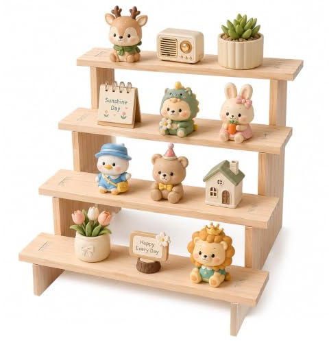 Sxutop 4 Livelli Espositore in Legno da Banco Espositore a Scaletta di Legno Massello Organizzatore per Profumi Rimovibile per Collezione di Figure,Cosmetici,Gioielli,Cupcake (29.5x28x23.5cm)