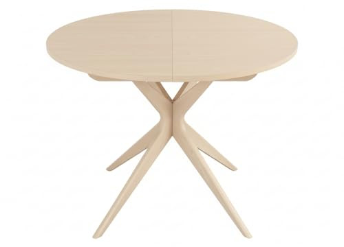 RAGABA Tavolo da pranzo rotondo allungabile Jubi, 100 cm, legno di frassino naturale e piano in MDF rivestito con impiallacciatura di frassino naturale, frassino