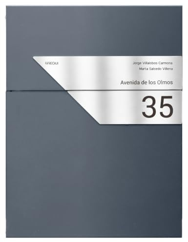 ARREGUI Line E6805CB Buzón para Exterior Personalizable de Acero | Buzon de Pared Moderno Tamaño S (Correo DIN A5) | Buzón para Casa con Placa de Acero Inoxidable para Nombre y Dirección | Antracita