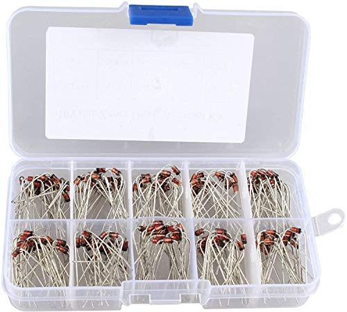 HALJIA 200 Pcs 10 Value 1W Zener diode Assorted Kit Set, Model: 1N4728 1N4729 1N4730 1N4731 1N4732 1N4733 1N4734 1N4735 1N4736 1N4737