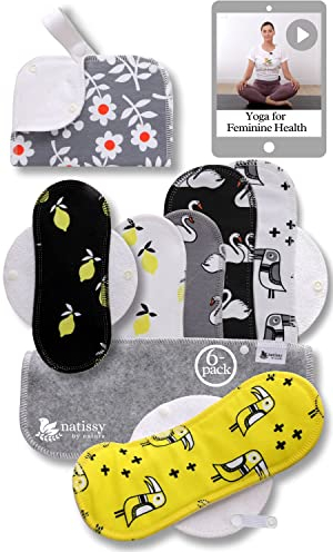 Assorbenti Lavabili Cotone Biologico; Assorbenti Riutilizzabili 6-Pack + Borsa (Taglia S+M) PRODOTTI IN EU; Assorbenti Lavabili Piccoli Kit Igienici per ciclo mestruale, l’incontinenza e il dopo parto