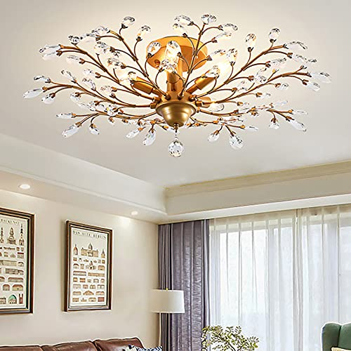 Ganeed Lámpara de araña de cristal transparente K9 vintage iluminación colgante accesorio empotrado para la sala de estar comedor restaurante porche pasillo oro 5 luces