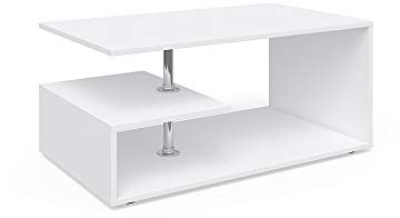 Vicco Couchtisch Guillermo, Couchtisch mit der Ablage, Weiß, 91 x 52,6 cm