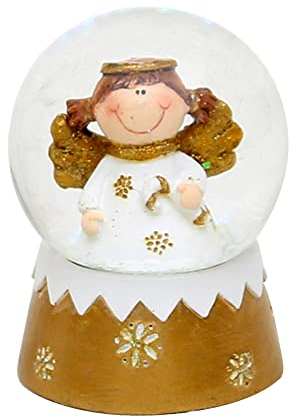 Dekohelden24 Mini-Schneekugel mit Engel, Maße L/B/H: 5 x 5 x 6,5 cm Kugel Ø 4,5 cm.