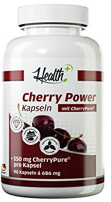 Health+ Cherry Power - 90 Kirschextrakt-Kapseln, 550 mg Cherry Pure aus der Montmorency Kirsche, hochdosiert und reich an Vitaminen, Mineralstoffen & Antioxidantien, Made in Germany