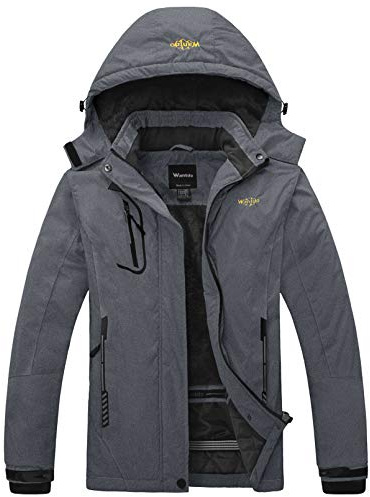 Wantdo Skijacke Damen Wasserdicht Winter Fleece Mantel mit Kapuze | Winddicht,Atmungsaktive,Multitaschen,Abnehmbare Kapuze,Verstellbare Bündchen,Regenmantel Damen,Outdoor,Snowboard,Wandern,Berg