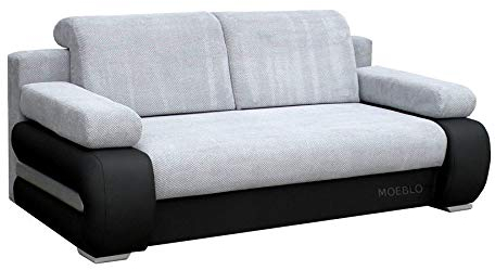 mb-moebel Sofa mit Schlaffunktion und Bettkasten Couch für Wohnzimmer Schlafsofa Schlafcouch Sofagarnitur Polstersofa Wohnlandschaft mit Bettfunktion 3 Sitzer 206x96x82 cm - York (Hellgrau + Schwarz)