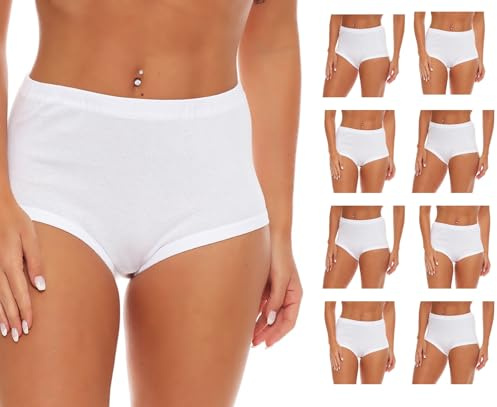 Cocain underwear 8 Damen Slip weiß - Grösse 40-42 aus 100% Baumwolle ohne Seitennaht - hoch geschnitten - glatt Weiss