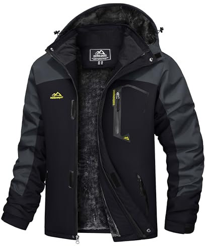 TACVASEN Winter Jacket Men Waterproof Skiing Jacket Fleece Snowboarding Warm Outdoor Jacket Mens Ski Jacket with Hood Parka Grey Gray