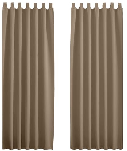 PONY DANCE Schlaufenschal 2er Set H 220 x B 140 cm - Thermovorhang Kälteschutz Blickdichte Gardinen Kinderzimmer Junge Schlaufengardinen Wohnzimmer Verdunkelungsvorhang, Cappuccino