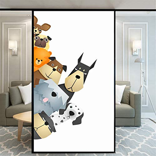 Xijier Fensterfolie ohne Kleber, dekorativ, Sichtschutz, freches Haustier, Hunde-Muster, für Glastür, Fenster, Aufkleber, für Zuhause, Büro, 80 x 100 cm