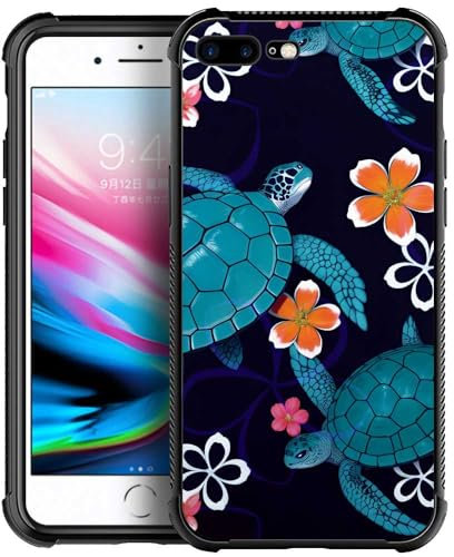 Goodsprout Compatible with iPhone 8 Plus Case Turtle and Flowers Graphic for Girls,Picture Pattern Design Shockproof Anti-Scratch Hard PC Back Case for iPhone 7/8 Plus