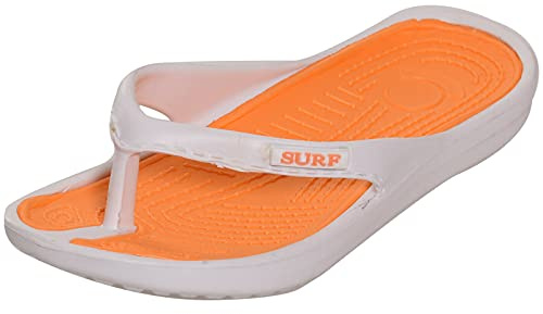 New Ladies Eva Toe Post Flip Flop Womens Pool Beach Slipper Water Proof Shoes (4 UK, White Orange, numeric_4)