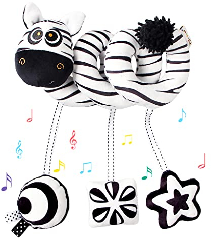 vocheer Autositz Spielzeug für Babys 0-6 Monate Hängende Rassel Bouncer Spielzeug für Krippe Mobile, Infant Spiral Plüsch Kinderwagen Spielzeug, Zebra