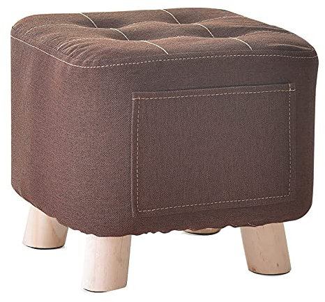 MRDAER Fußhocker Leinen Stoff Pouf Fußstütze, Fußhocker mit seitlichen Aufbewahrungstaschen und Anti-Rutsch-Pad,Braun