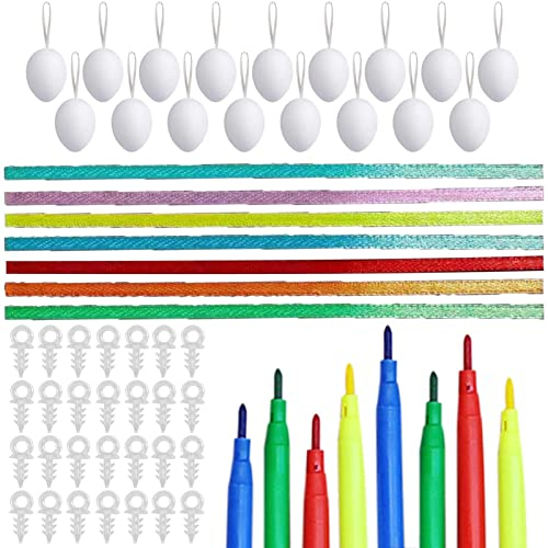 EUBEISAQI 50-teiliges Osterei-Malset, PP-Ostereier-Malset, bemalbare Eier, 4 Farben für weißes Osterei, Osterei-Set zum Bemalen und Dekorieren