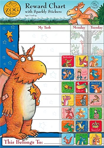 Paper Projects Zog Reward Chart with 56 Sparkly Stickers Age 3+, Chart is Wipe-Clean, Blue, 29.7cm x 42cm